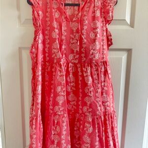 Time and Tru Coral Babydoll Dress with White Floral Design